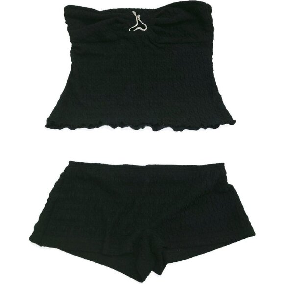 Black Reworked Tube Top and Micro Shorts Two-Piece Set - Picture 5 of 6